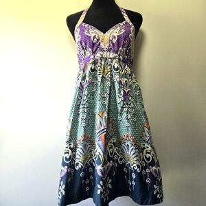 Express Cotton Halter Style A Line Boho Gypsy Mini Dress 6